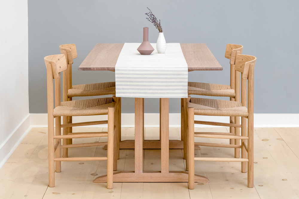 Rockport Dining Table with J39 Chairs - End View by Jeremy Porter Studio